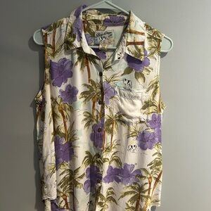 Floral Sleeveless Button-Up Shirt
